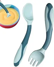 Baby Cutlery Set, Bendable Training Spoon and Fork, Ergonomic First Stage Utensils, Soft Grip Led Weaning Flatware, for Boys and Girls, Self-Feeding Learning Tools
