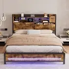 Levede Double Bed Frame Storage Headboard Industrial RGB Light LED Charging