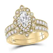 14k Yellow Gold Marquise Diamond Bridal Wedding Ring Set 2 Ctw (Certified)