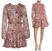 Bardot Womens Hazel Floral Mini Dress Size 10 Long Sleeve Ruffle Fairy Pink NEW