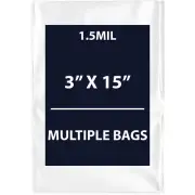 1.5Mil 3" X 15" | LDPE Clear Flat Poly Bags, Flexible & Durable | Multiple Bags