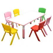 120x60cm Kids Pink Height-adjustable Whiteboard Drawing Table & 6 Mixed Chairs Set