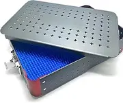 CSTAL Instruments Sterilization Box with Silicone Mat, Basket Type Cleaning Sterilization Tray, Aluminum Alloy Disinfection Case, 300×195×65 MM