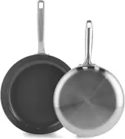 GreenPan Chatham Tri-Ply Stainless Steel Healthy Ceramic Nonstick 8" and 10" Frying Pan Skillet 2-Piece Set, PFAS-Free, Multi Clad, Induction, Dishwasher Safe, Oven Safe, Silver