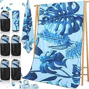 Peryiter 6 Pcs Microfiber Beach Towel 59 x 27 Inch Large Quick Dry Towel Chilly Tropical Palm Leaf Travel Towel for Hot Weather Yoga Sports Workout Camping