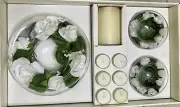 White Floral Candle Holder Set w/ Votives & Pillar - Wedding/Event Decor NIB