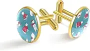 [Generic] Christmas Scarf Hat Polar Bear Print Classic Stainless Steel Cufflinks for Mens, Suit Shirt Cuff Links Jewelry Business Wedding Gifts, Golden