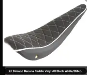 DIAMOND PATTERN BICYCLE BANANA SEAT BLACK/WHITE STITCHED FOR 26" CRUISERS