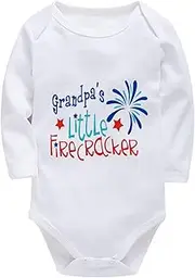 [WOOYONGING] Grandpa's Little Fire Cracker Newborn First Outfit Long Sleeve Gender Neutral Romper White Baby Boy Neutral Outfi