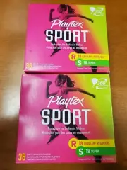 2 Boxes of 36: Playtex Sport Tampons Regular/Super Unscented Fragrance Free W5C