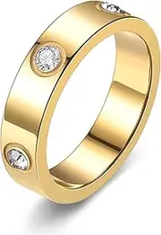 [Tidefire] Stainless Steel Love Friendship Ring Titanium Steel Ring Cubic Zirconia Ring for Men Women