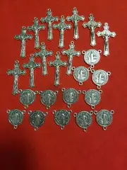 Lot 24 Saint BENEDICT CROSS & Rosary Center SILVER PLATED