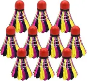 Badminton Feather - Colorful Shuttlecock Indoor Outdoor,Duck Feathers and Rubber Feather Shuttlecocks Outdoor, Stable 10 Pack Badminton Ball for Indoor