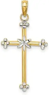 [JewelryWeb] 17mm 14k With Rhodium Thin Religious Faith Cross W White Sparkle Cut X Center and Edges Pendant Necklace for Women