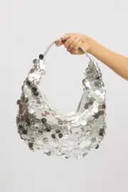 Silver Sequin Detail Grab Bag Shoulder Bag - Size ONE, Women's Bags
