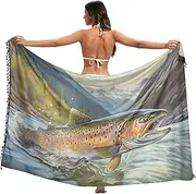 [XYMZR] Women's Sarong Swimsuit Coverups Trout Closeup River Chiffon Bikini Wraps Skirt with Tassels L