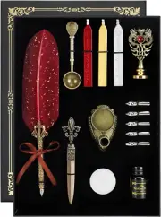 Quill Pen and Ink Set - Feather Calligraphy Dip Pen with Wax Seal Stamp Kit and