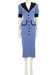 Blue Velvet Grosgrain Collar Dress
