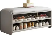 Wood Shoe Storage Bench with Cushion Seat, 3-Tier Shoe Rack Bench for Entryway, Hallway, Bedroom, Cloakroom