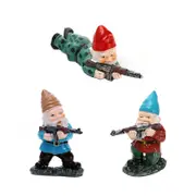 Catzon 3 Pcs Soldier Garden Gnomes with Guns AK47 Yard Desktop Ornament