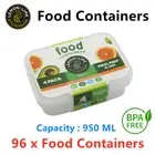 96 x Rec Plastic Food Container 950ML Takeaway Lunchbox Microwave Freezer Safe