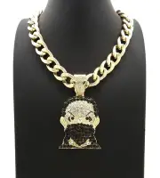 ICED HIP HOP MASK GOON BOONDOCK PENDANT 11mm 18" 20" CUBAN CHOKER CHAIN NECKLACE