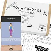 Yoga Cards and Sequence Deck with Wooden Holder – 60 Pose Cards + 23 Guided Sequences for Beginners and Advanced Practice