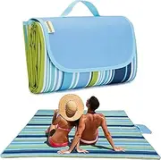 Blue Line Picnic Blanket | Beach Mat - 80" x 57" Sandproof Waterproof Larger Mat for Beach, Travel, Camping, Hiking, Park Grass, Foldable