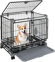 24" Dog Crate for Small Dogs, Double Door Dog Kennel with Removable Trays & Lockable Wheels, Escape Proof Metal Pet Cage, Stackable Indestructible Puppy Crate Indoor