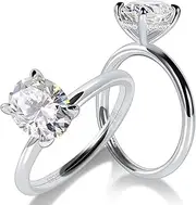 [Ladylike] 1.5 Carat Oval Cut Moissanite Solitaire Engagement Ring, White Gold Plated Silver, D Color, One Size