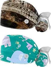 [WOSHJIUK] Working Hat 2 Pack Scrub Caps for Women,Eiffel Tower Paris Watercolor,Tie Back Cap Adjustable Scrub Hat