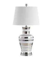 JONATHAN Y Zilar Striped 28.75 Ceramic Iron Classic Modern Led Table Lamp