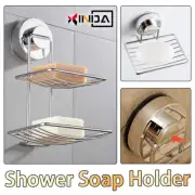 Shower Bar Holder Bathroom Suction Basket Wall Mounted Stainless Steel Soap Dish
