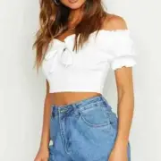 Boohoo White Bandage Peasant Crop Top 12
