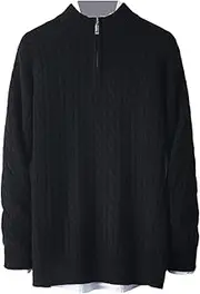 [Hamthuit] Men Wool Sweater Zipper Neck Jacquards Pullover Loose Thick Base Shirt Warm Knit Sweater