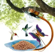 Solar Powered Birdfeeder Light Hanging LED Bird Seed Tray for Garden paUMJ