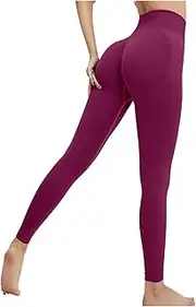 [Generic] Womens Yoga Pants Lightweight Running Sweatpants Sexy Trousers with Pockets, Wine, Medium