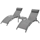 3PC Sun Lounge Outdoor Lounger Steel Table Chairs Patio Furniture Grey Gardeon