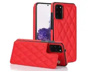 3 Cards Leather Case for Samsung Galaxy S20, RFID Blocking Material to Protect Card Data - Red