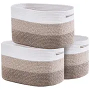 Large Cotton Rope Storage Baskets - Set of 3 for Home Organization