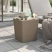 Garden Table Outdoor, Round Patio, Foldable, Portable, Small Cocktail Table, Light Brown Polypropylene