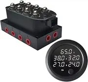 Air Ride Suspension Valve Block Solenoid Valve 12V 4 Port 200psi Direct Action + Air Pressure Gauge Dual Digital Display White