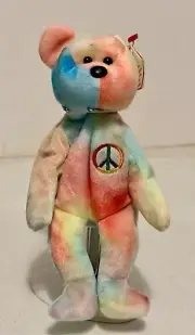 PEACE Bear Ty Dyed Beanie Baby PVC Canada Special Olympics pin Canadian tush Tag