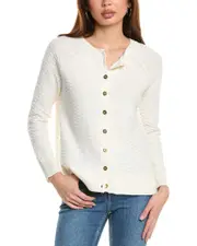 Hannah Rose Button Arrow Stitch Reversible Cashmere-Blend Cardigan xs White