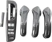Car Carbon Grain Master Window Switch Control Panel Trim Bezel +3 Interior Door Grab Handle Set Compatible for VW Jetta Golf MK4 1999-2004