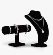 [ROSSOM] 2 Piece Velvet Jewelry Display Set, Black Velvet Necklace Holder and Bracelet Organizer,T-Bar Stand and Mannequin Bust for Retail Shops,Boutiques,Jewelry Display Earring Holder