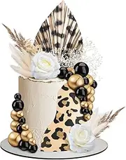 51 Pcs Boho Cake Toppers Palm Leaves Flowers Cake Decorations Mini Balls Cupcake Dried Reed Grass Cake Decor for Boho Home Wedding Baby Shower Baby Boy Girl Birthday Themed Party Supplies