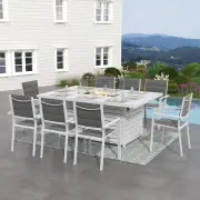 White Breeze Rectangle Fire Table Set with 8 Chairs – White