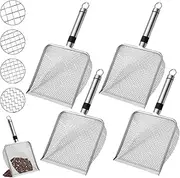 PORFOYO Garden Sieve Made of Stainless Steel, 4 Pieces Compost Sieve with Handle, Floor Sieve Shovel, Stainless Steel Garden Sieve with Handle for Compost Stones, Stones, Dirt, Soil, 2.0 mm + 2.8 mm +