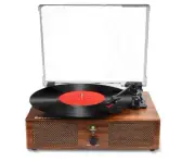 Vinyl Record Player Wireless Turntable with Built-in Speakers and USB Belt-Drive